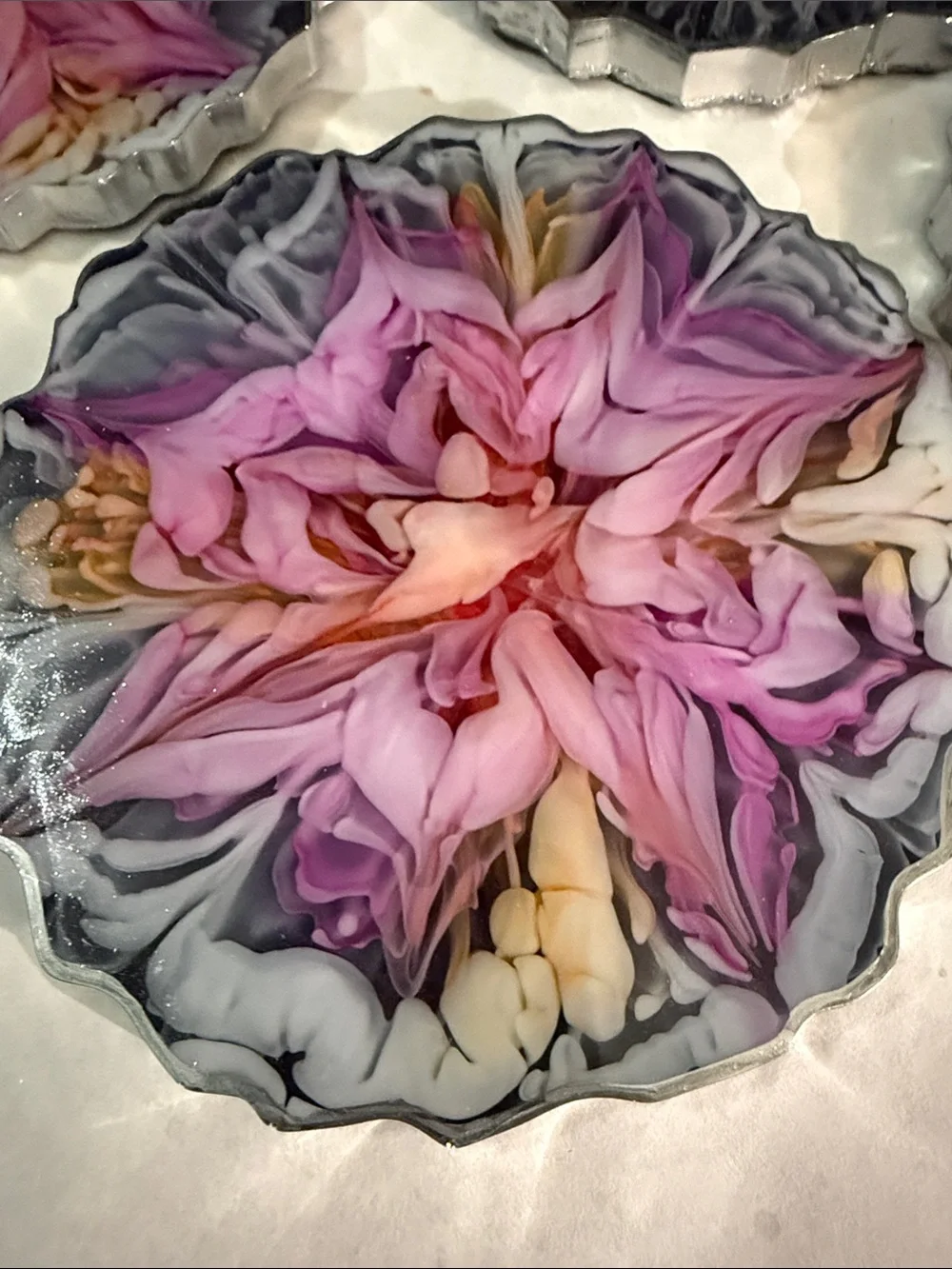 Hand-Poured Floral Resin Coasters - Pink & Gray